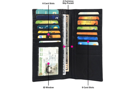 Men’s Black Leather Long Bifold Wallet