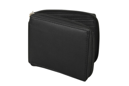 Men’s Black Leather Zipper Bifold Wallet