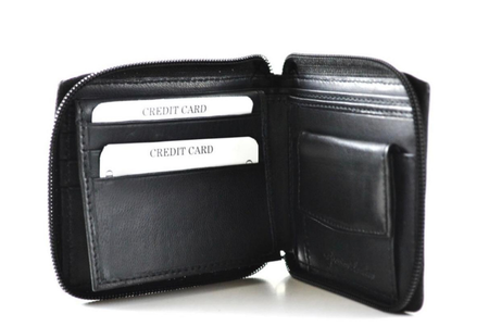 Men’s Black Leather Zipper Bifold Wallet