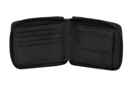 Men’s Black Leather Zipper Bifold Wallet