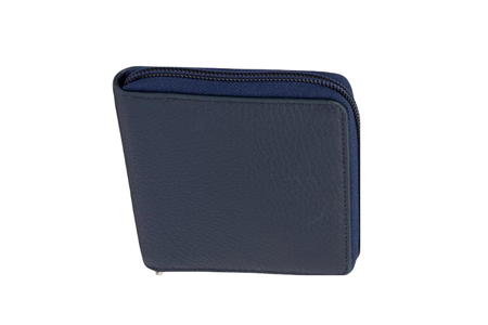 Men’s Black Leather Zipper Bifold Wallet