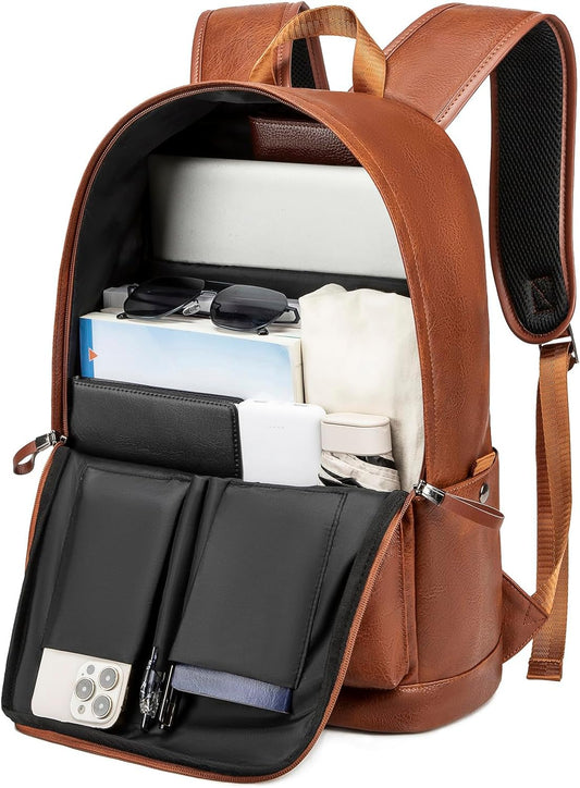 Pure Leather Laptop Backpack for Men Women Work, Lightweight School Backpack Bookbag for College Students, Waterproof Casual Daypack Travel