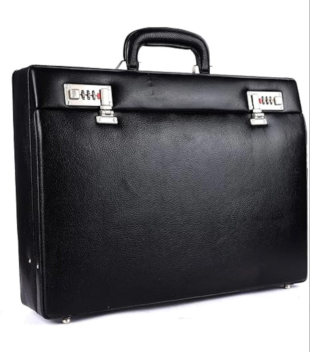 Premium leather Briefcase For Travel Office Bag with Dual Combination Lock Protection, Hand Bag for Men, Spacious Laptop Briefcase - Black