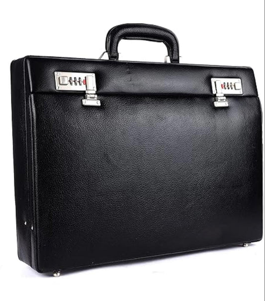 Premium leather Briefcase For Travel Office Bag with Dual Combination Lock Protection, Hand Bag for Men, Spacious Laptop Briefcase - Black