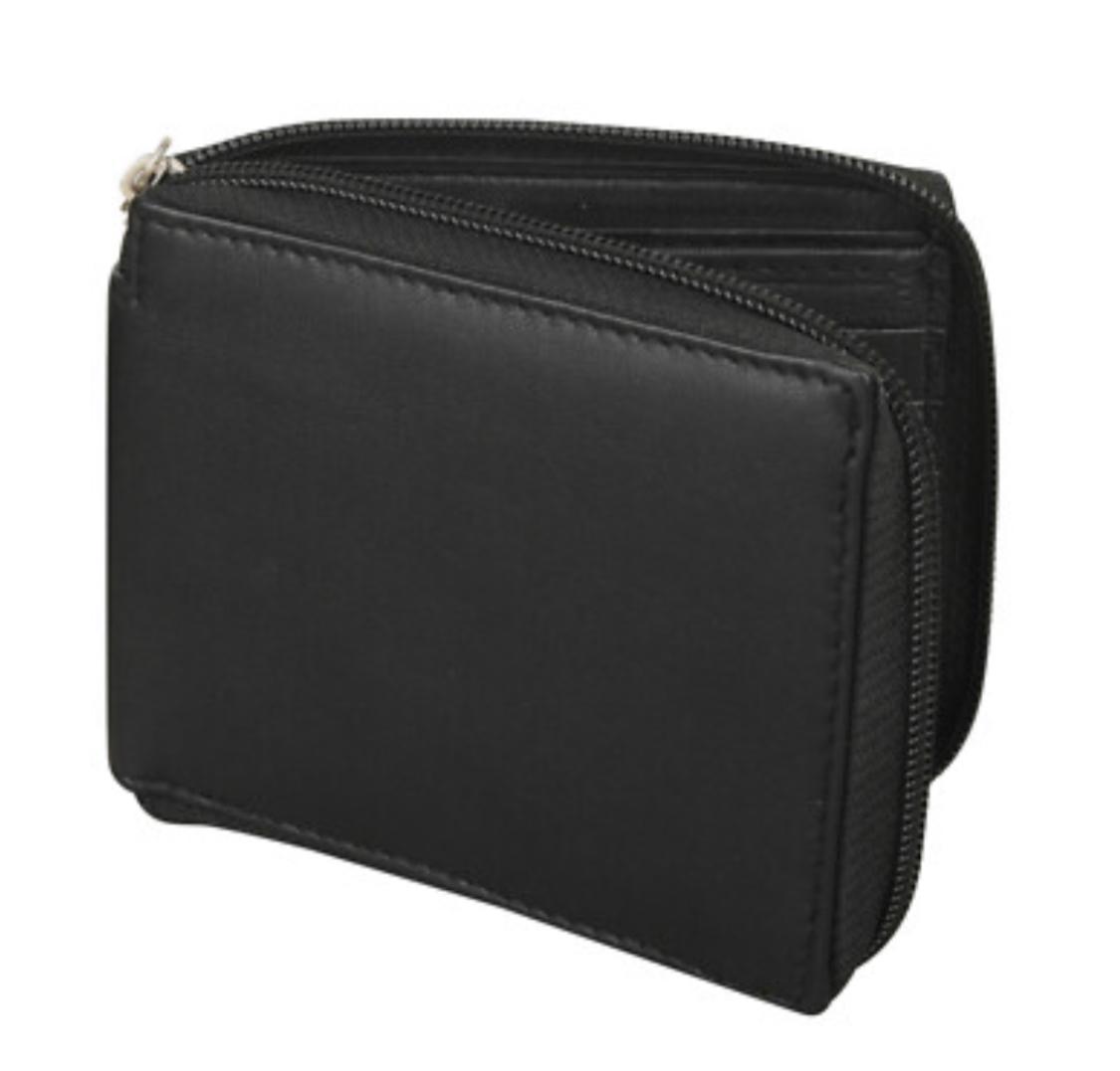 Mens Genuine Leather Zipper Wallet , Bi-fold Secure Zip Around Wallets, Multi Credit Card Holder Pockets (black)