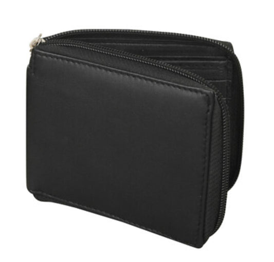 Mens Genuine Leather Zipper Wallet , Bi-fold Secure Zip Around Wallets, Multi Credit Card Holder Pockets (black)
