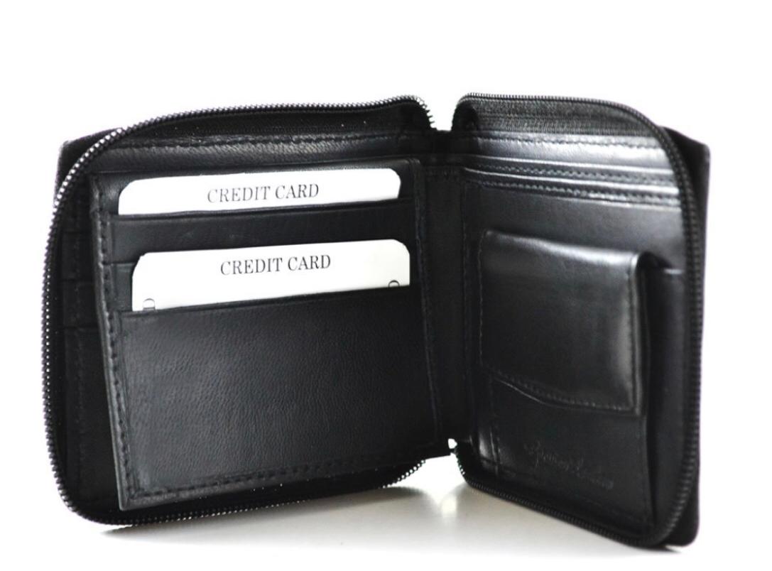 Mens Genuine Leather Zipper Wallet , Bi-fold Secure Zip Around Wallets, Multi Credit Card Holder Pockets (black)