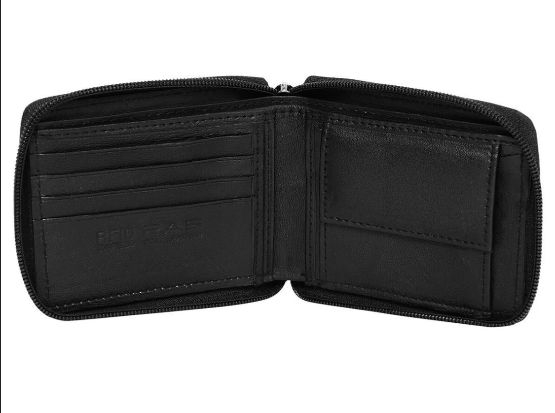 Mens Genuine Leather Zipper Wallet , Bi-fold Secure Zip Around Wallets, Multi Credit Card Holder Pockets (black)