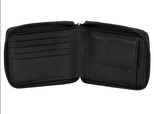 Mens Genuine Leather Zipper Wallet , Bi-fold Secure Zip Around Wallets, Multi Credit Card Holder Pockets (black)