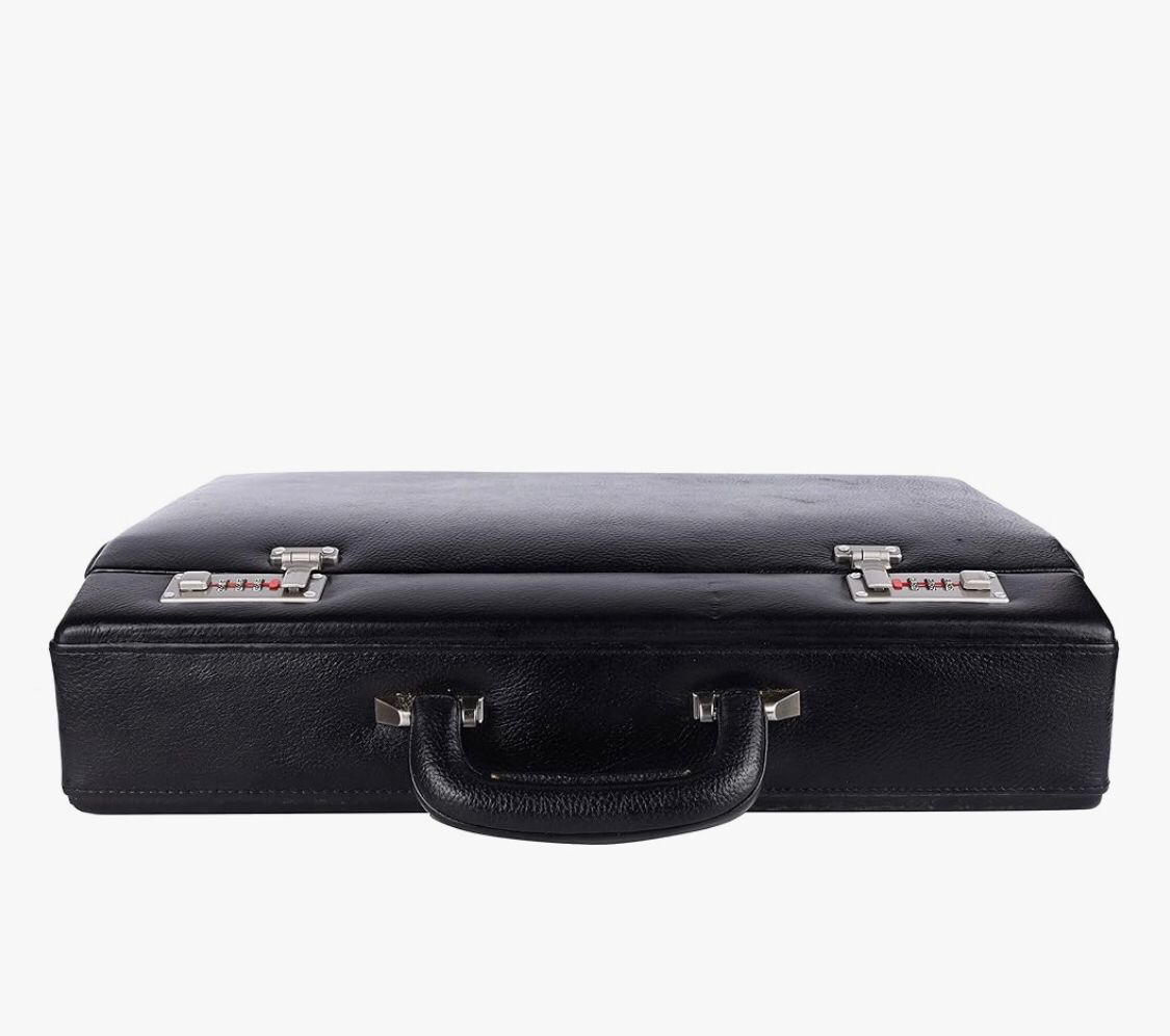 Premium leather Briefcase For Travel Office Bag with Dual Combination Lock Protection, Hand Bag for Men, Spacious Laptop Briefcase - Black