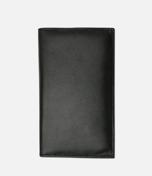 Men's Genuine Leather Long Bi-fold Wallet | Card Holder Clutch with Many Card Slots, ID Window, Cash & Check book Compartment (Black)